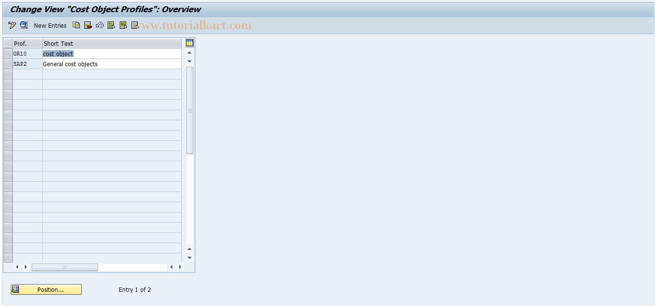 SAP TCode OKZ8 - General Cost Object Profiles