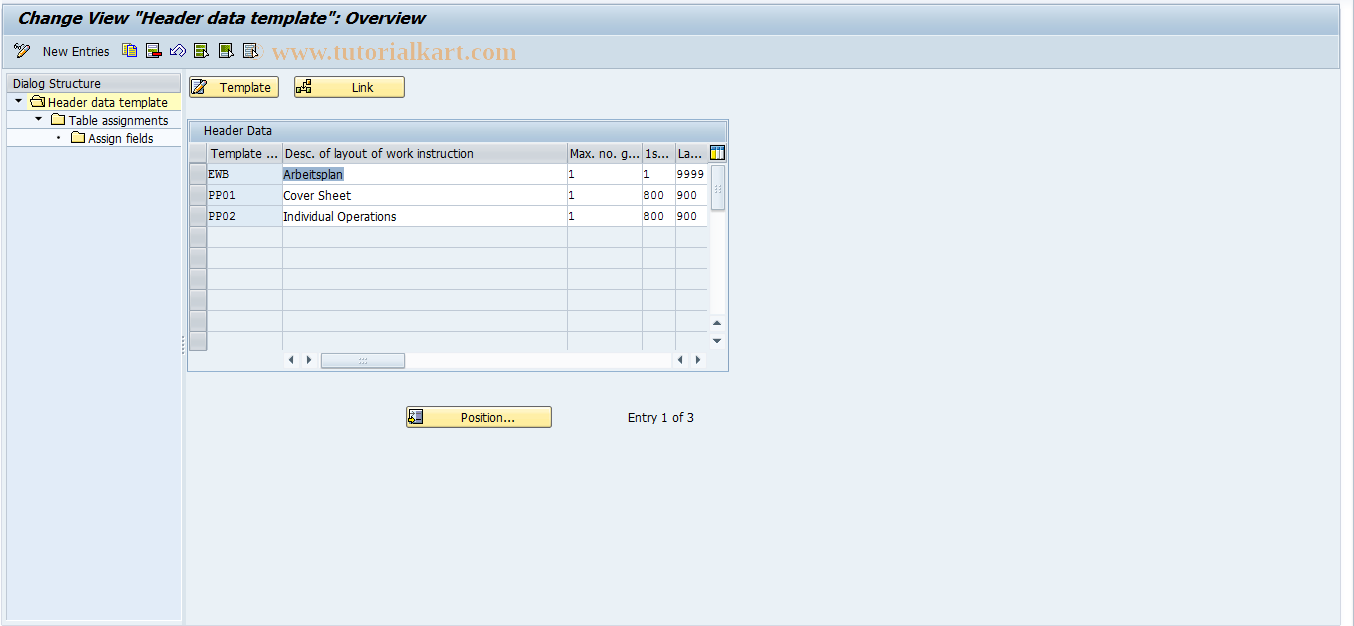 SAP TCode OLDPS - Process Sheet: Layout Management