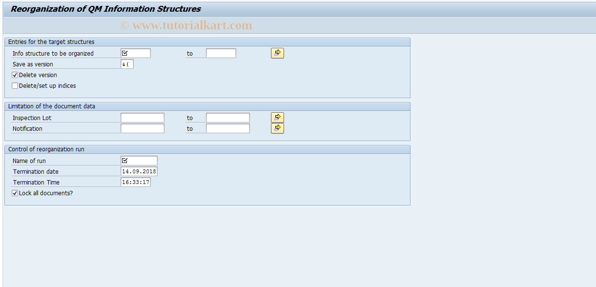 SAP TCode OLIQ - Reorganization of QM info system