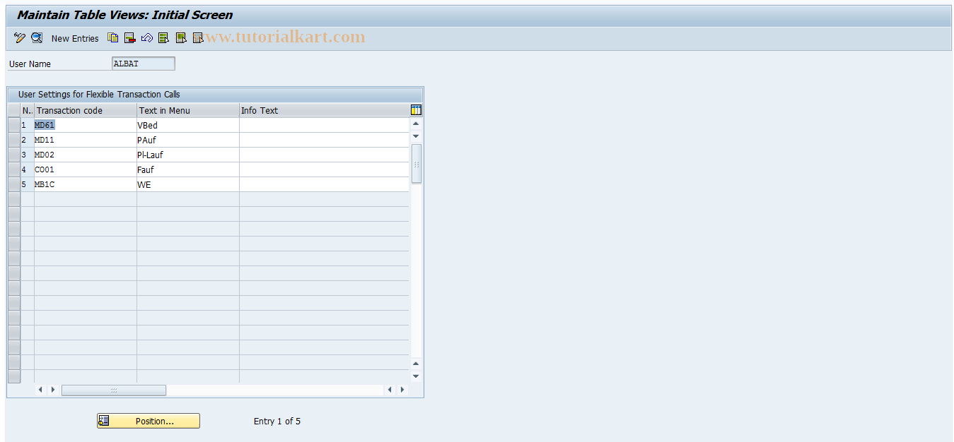 SAP TCode OM0H - MRP User Settings U444B