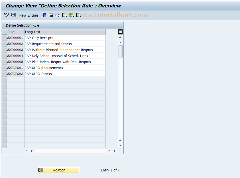 SAP TCode OM0I - Declaration Selection Rule