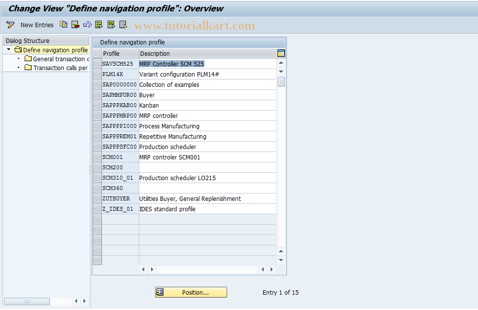 SAP TCode OM0K - Define Navigation Profile