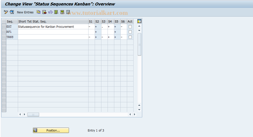 SAP TCode OM16 - Maintain Kanban Status Sequences