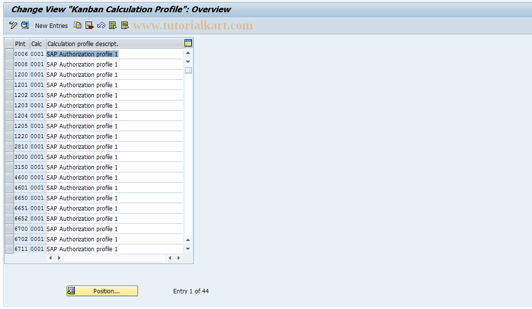 SAP TCode OM19 - Kanban Calculation Profile