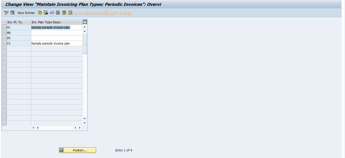 SAP TCode OM1R - Maintenance  Periodic Invoicing Plan Types