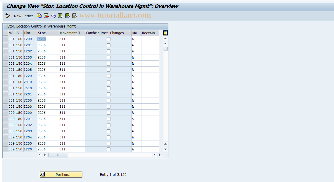 SAP TCode OM28 - LE: Storage Location Control