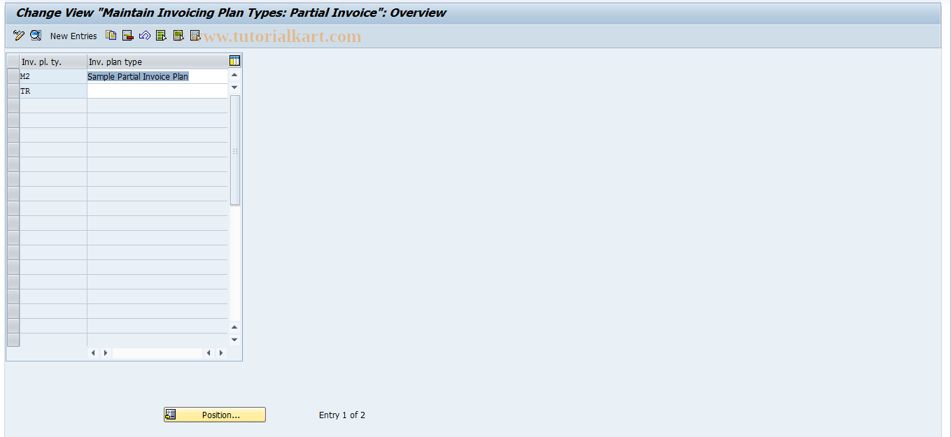 SAP TCode OM2R - Maintenance  partial invoicing plan types