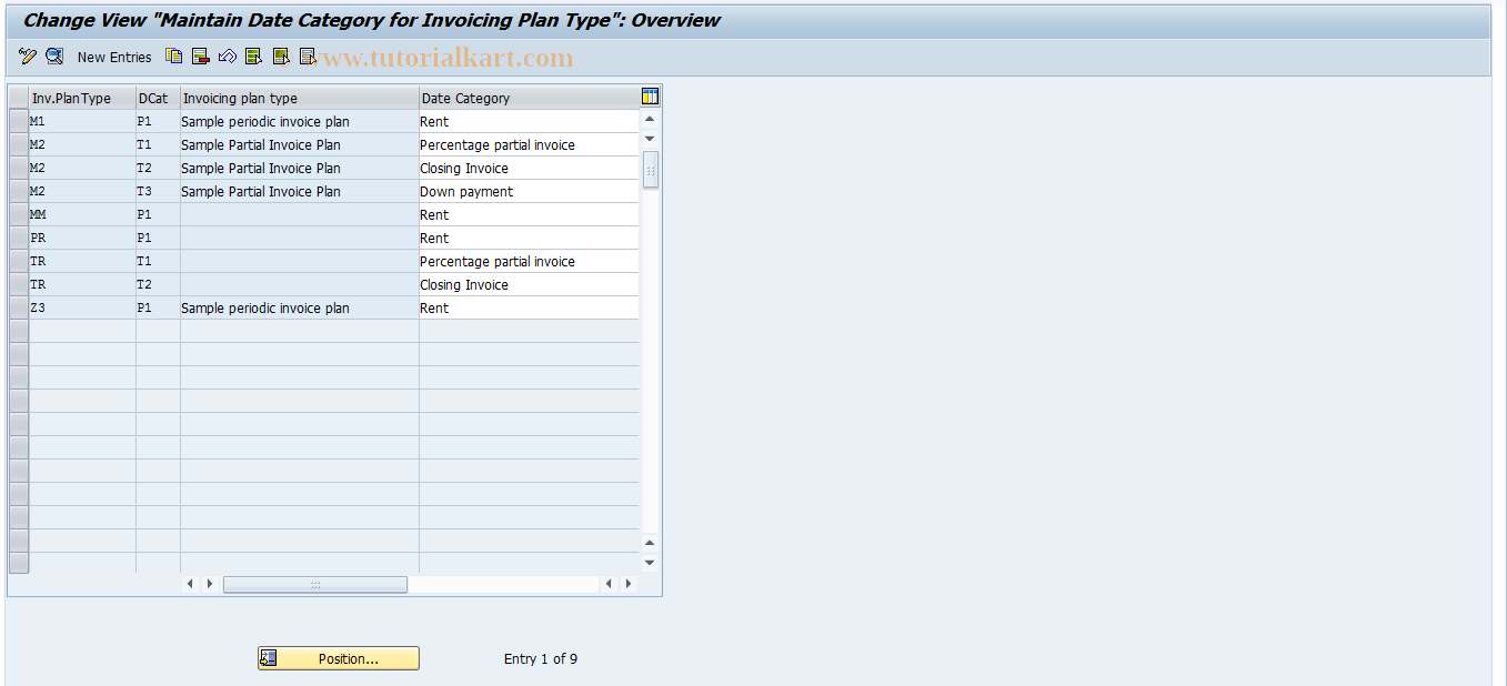 SAP TCode OM4R - Maintenance  Date Category  for Invoicing Plan