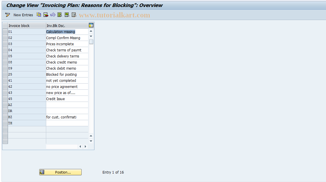 SAP TCode OM8R - Invoicing Plan: Blocking Reasons