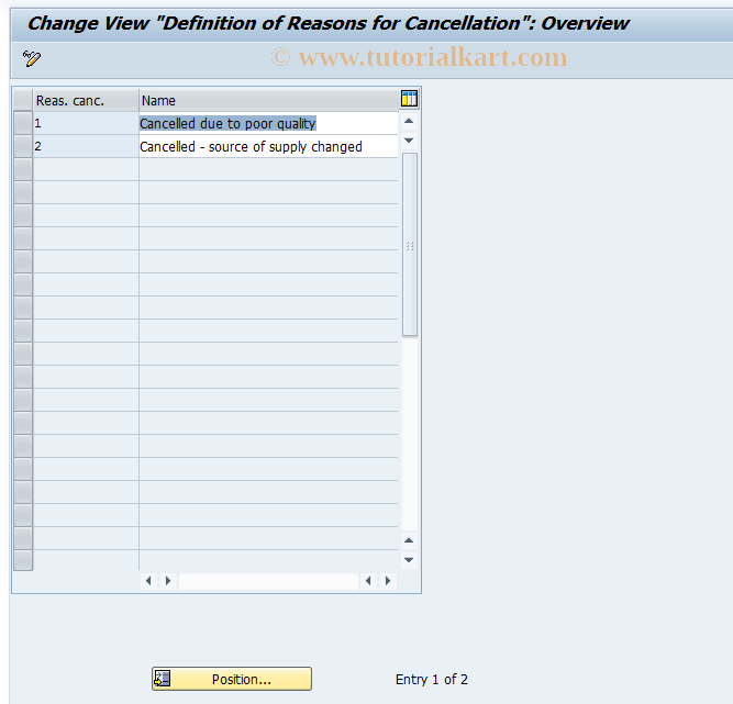 SAP TCode OM9R -  Purchase  Order: Reasons for Rejection