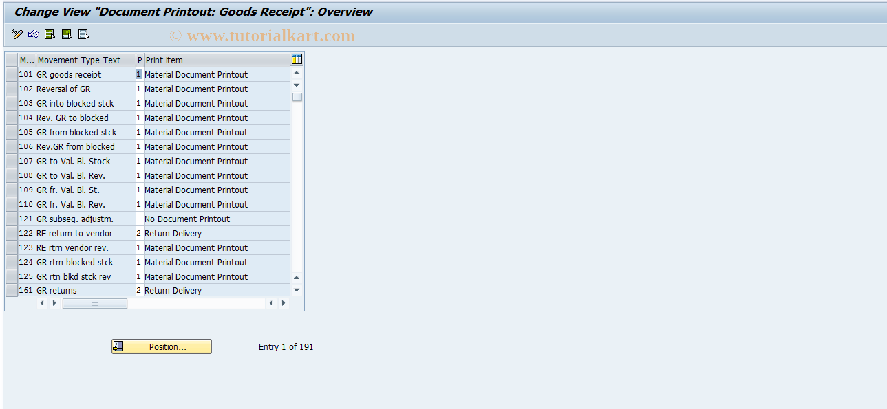 SAP TCode OMB5 - Maintain Print Indicator (GR)