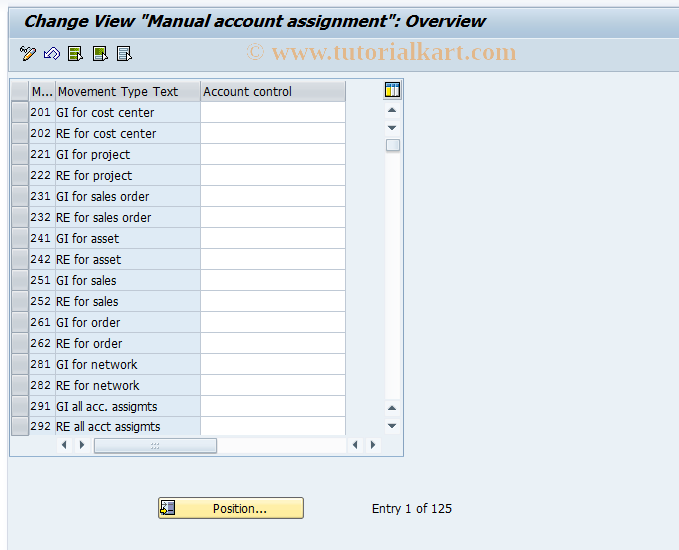 SAP TCode OMB6 - Change Manual Account Assgt.