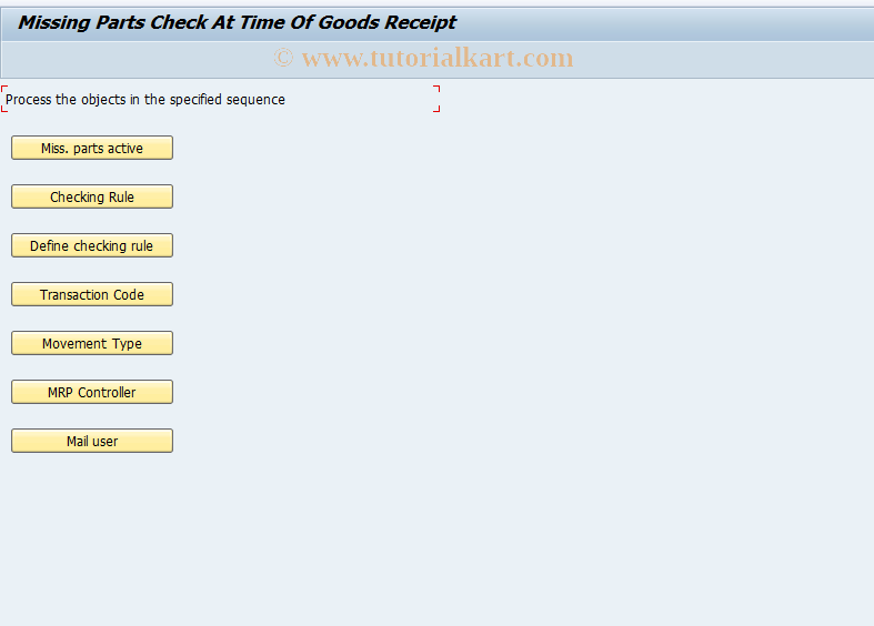 SAP TCode OMBC - Set Missing Parts Check