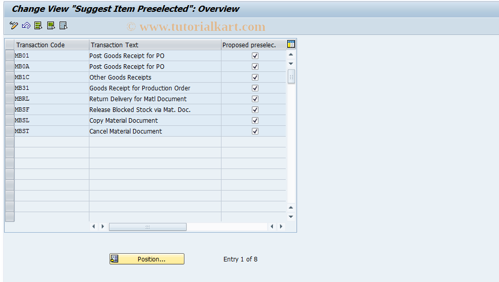 SAP TCode OMBI - Suggest Items Preselected GR