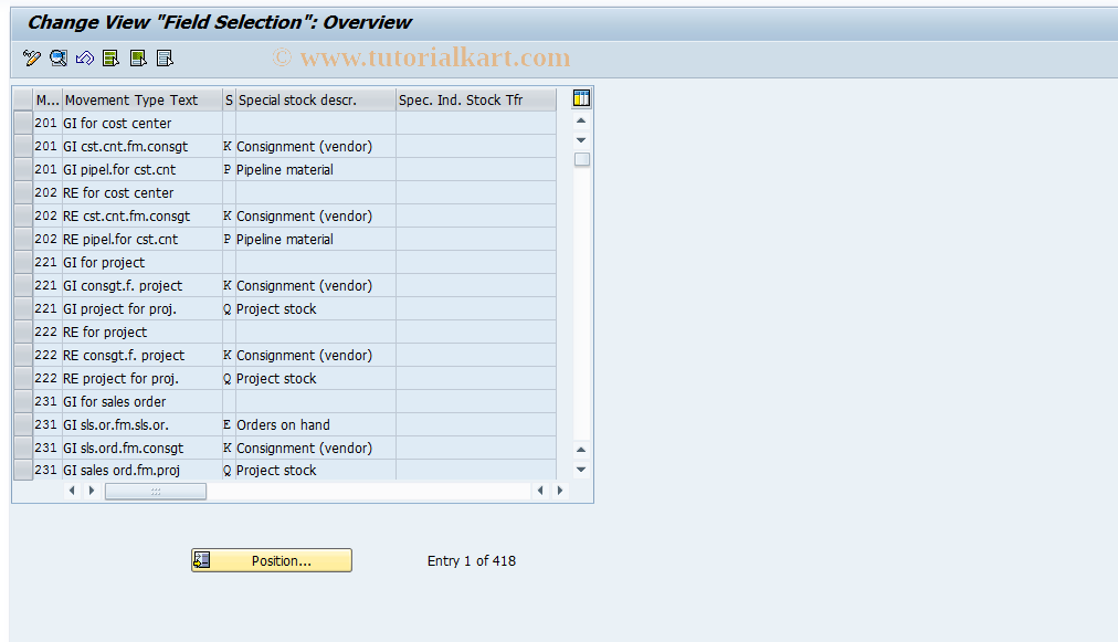 SAP TCode OMBW - Set Screen Layout for Goods Movement