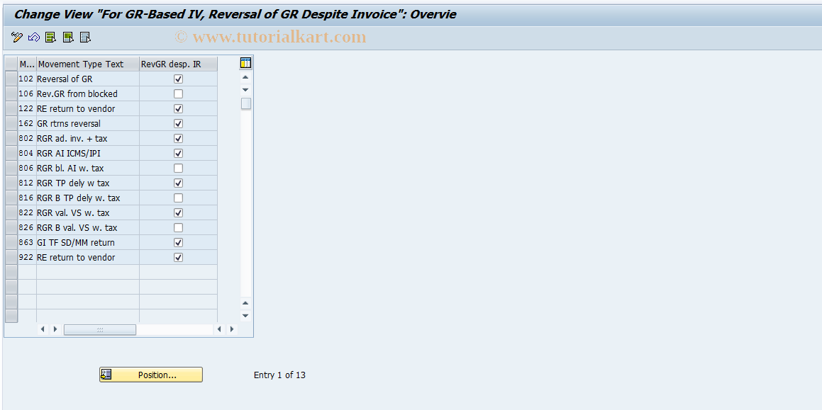 SAP TCode OMBZ - Rev. GR Despite Invoice