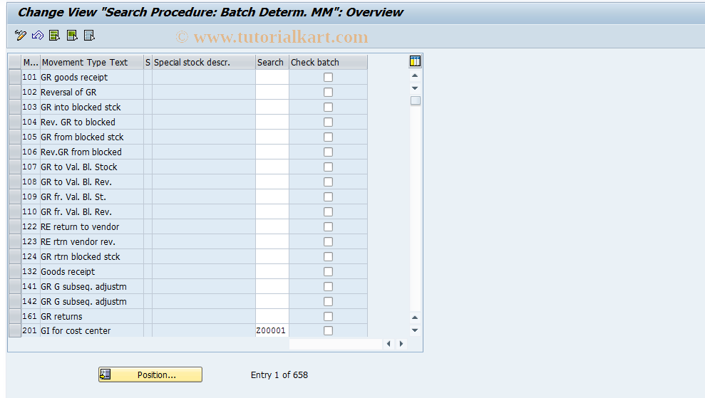 SAP TCode OMCG - Search Procedures: Batch Determ. MM