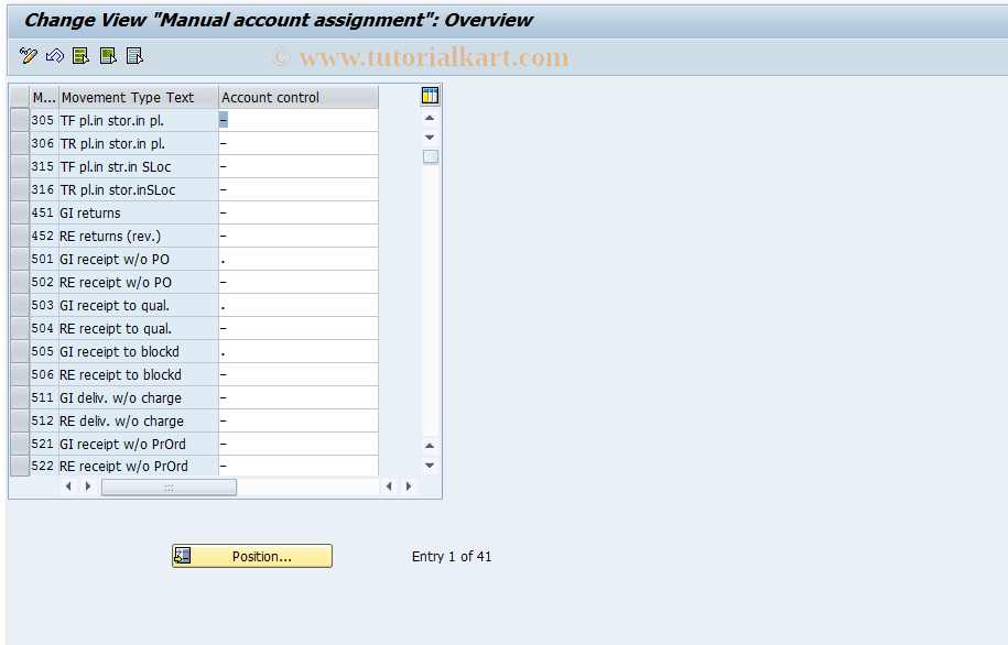 SAP TCode OMCH - Set Manual Account Assignment (GR)
