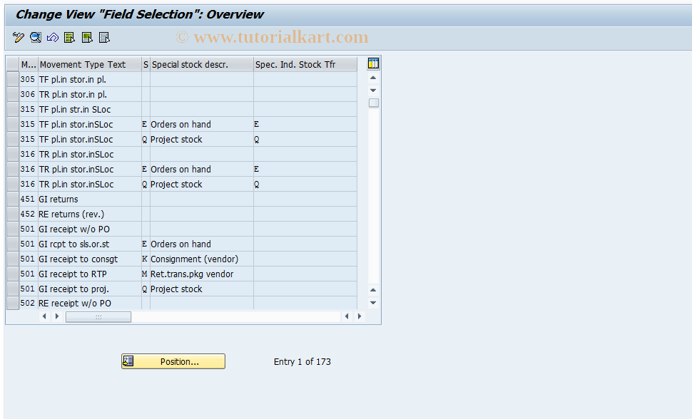 SAP TCode OMCJ - Screen Layout: Goods Receipt