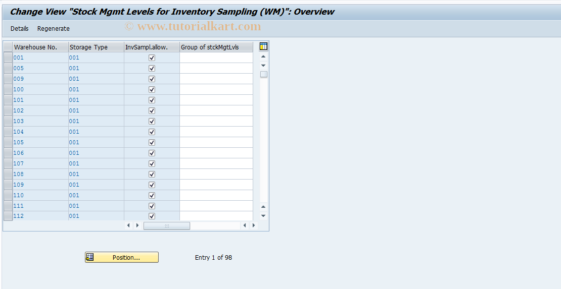 SAP TCode OMCR - Inventory Sampling: St.Mgmt Lvl: WM