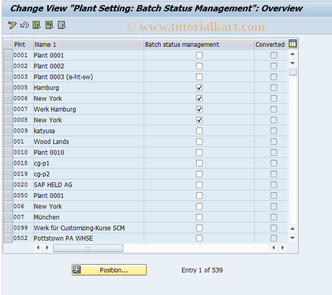 SAP TCode OMCU - Batch Status Management in Plant