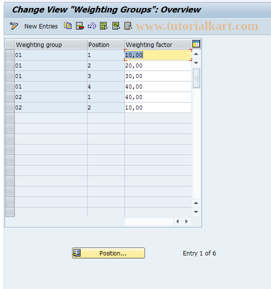 SAP TCode OMD2 - C RM-MAT MD Weighting Groups