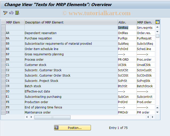 SAP TCode OMD5 - C MM MRP Element Description T457