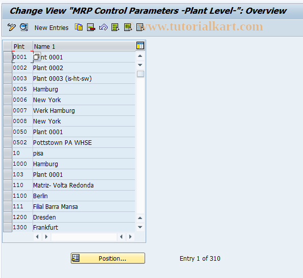 SAP TCode OMD7 - C RM-MAT MD Schedul.Parameters T399D