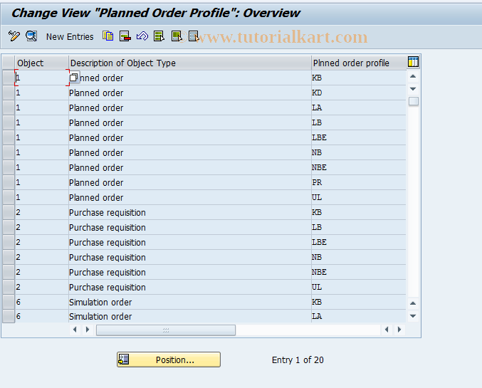 SAP TCode OMDD - C RM-MAT MD Planned Ord. Types T460C