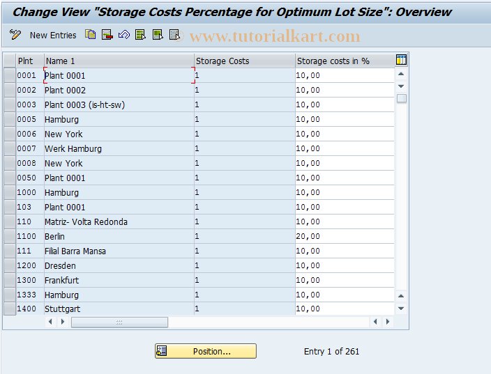 SAP TCode OMDF - C RM-MAT MD StgeCosts Lot Size T439L