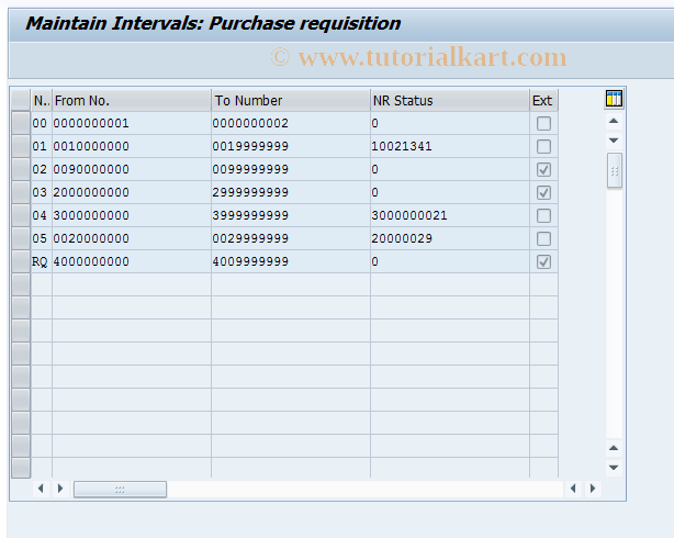 SAP TCode OMDN - C MM-MRP Number RangeInterval - Pur Requisition 