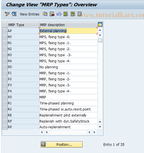 SAP TCode OMDQ - C RM-MAT MRP Types T438A