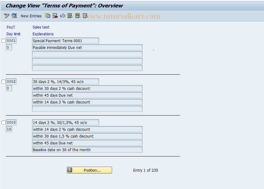 SAP TCode OME2 - C MM-PUR Terms of Payment