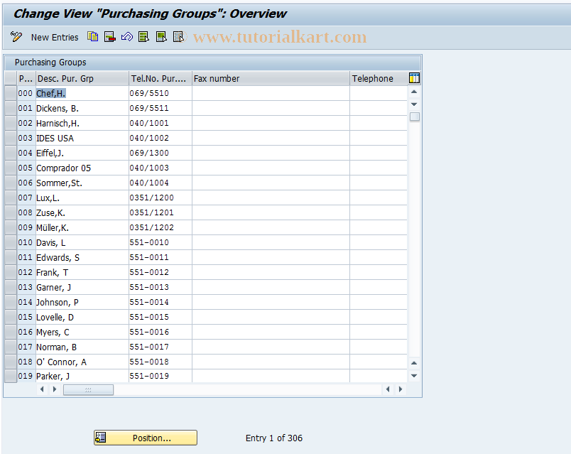 SAP TCode OME4 - C MM-PUR Purchasing Groups