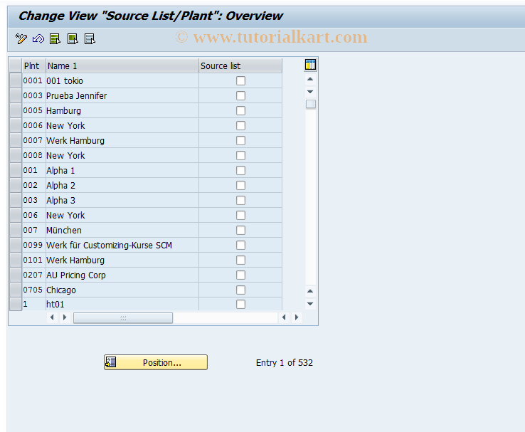 SAP TCode OME5 - C MM-PUR Activate Plant: Source List