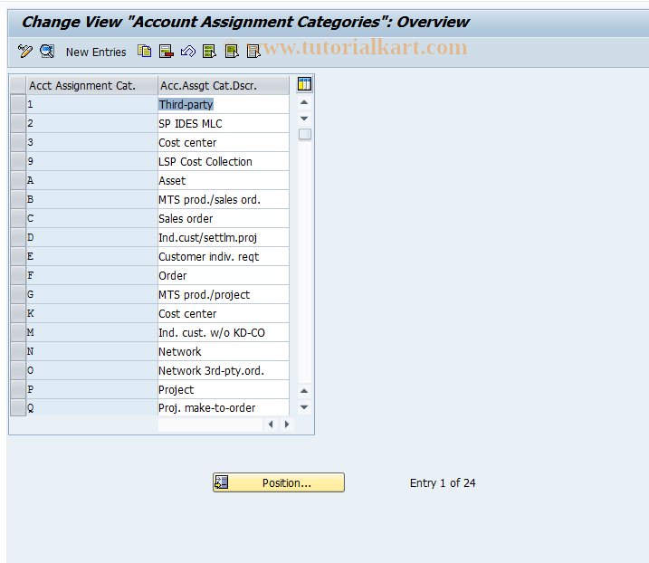 tcode for maintain account assignment category