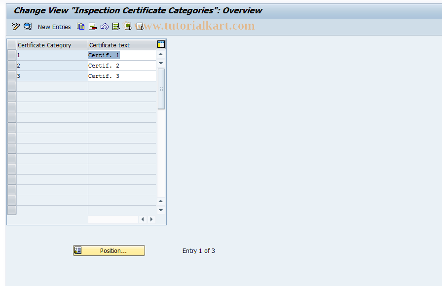 SAP TCode OMEL - C MM-PUR Certificate Categories