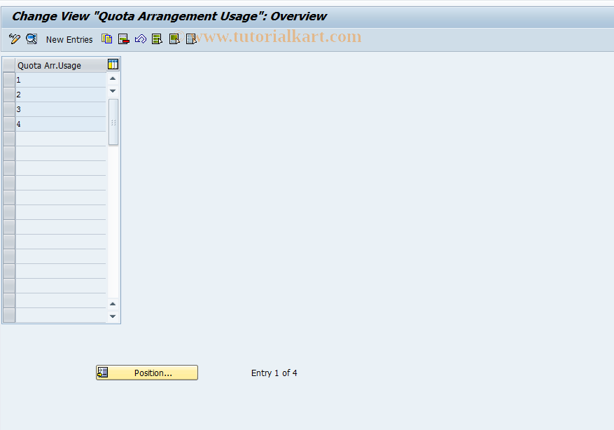 SAP TCode OMEQ - C MM-PUR Quota Arrangement Rules