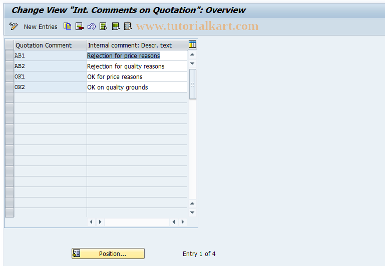 SAP TCode OMES - C MM-PUR Comments on Quotation