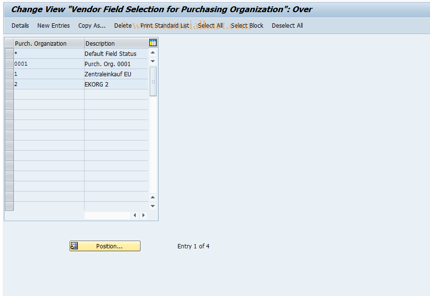 SAP TCode OMFK - C MM-PUR Field Selection: Vendor