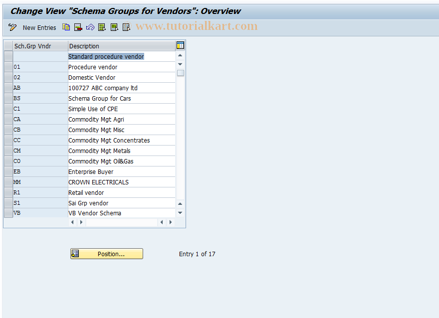 SAP TCode OMFN - C MM-PUR Schema Groups: Vendor