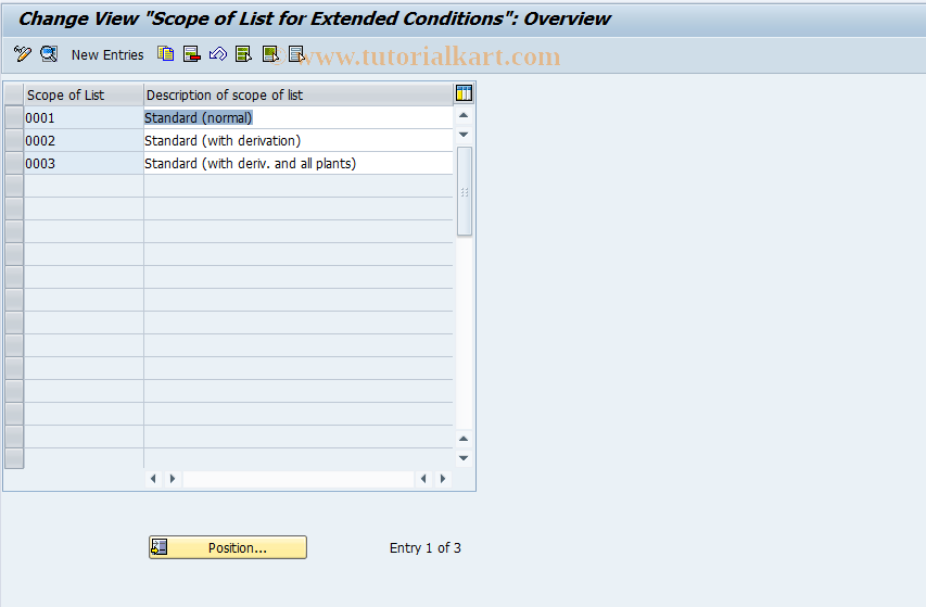 SAP TCode OMFQ - C MM-PUR Scope of List: Conditions