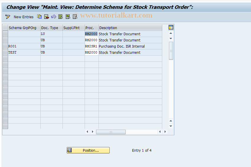 SAP TCode OMFZ - C MM-PUR: Stock Transfer Schema