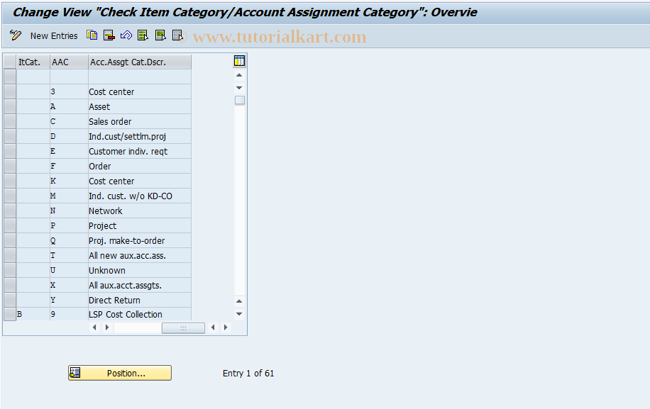 SAP TCode OMG0 - CS MM-PUR Item Category /Acc. Assgt. Category 