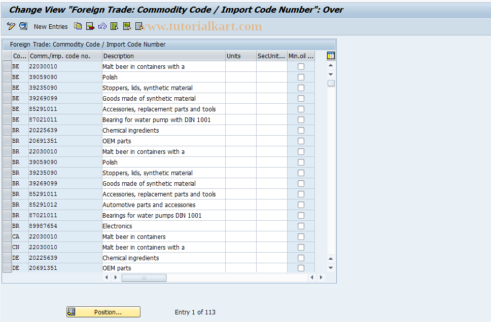 SAP TCode OMG1 - C MM-PUR Commodity Code