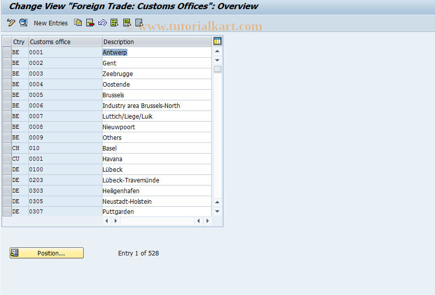 SAP TCode OMG2 - C MM-PUR Customs Offices