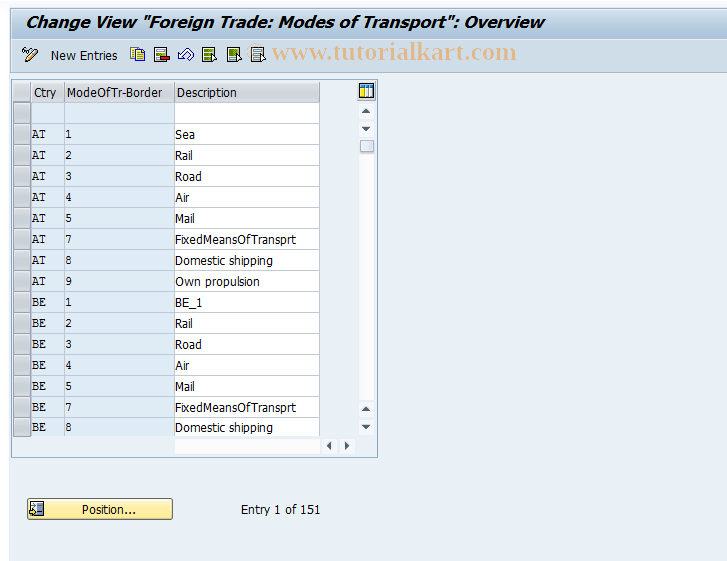 SAP TCode OMG3 - C MM-PUR Modes of Transport