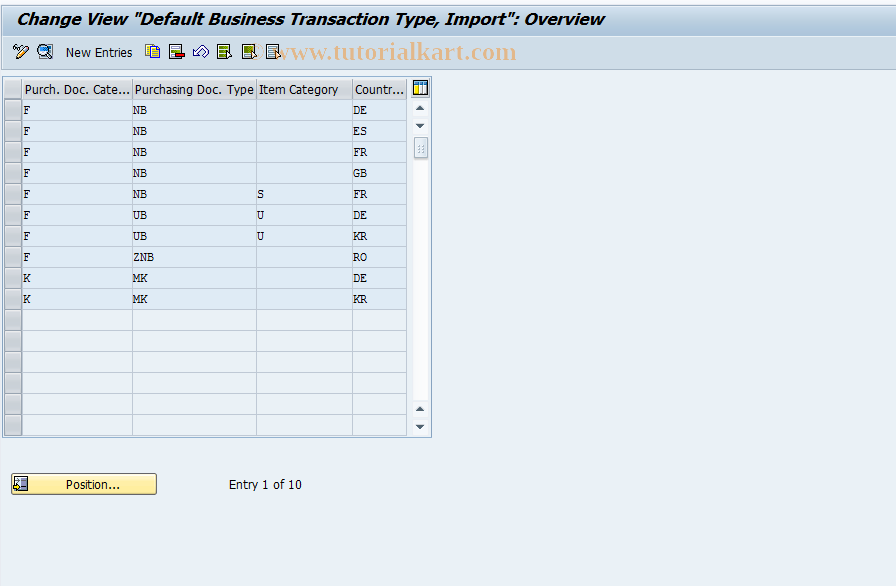 SAP TCode OMG5 - C MM-PUR Default Busn.  Transaction  Type