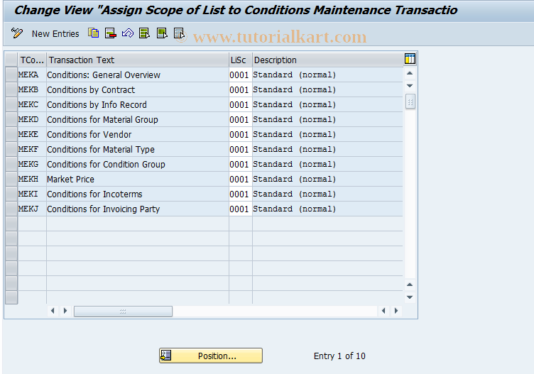 SAP TCode OMG9 - C MM-PUR Assignment Conditions/TCode