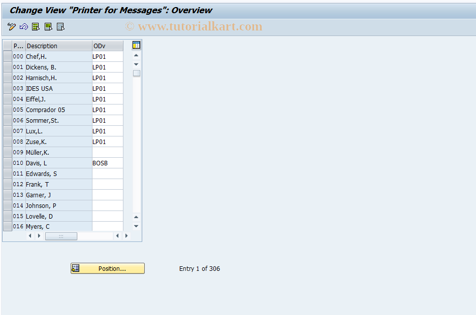 SAP TCode OMGF - C MM-PUR Output Device: Messages